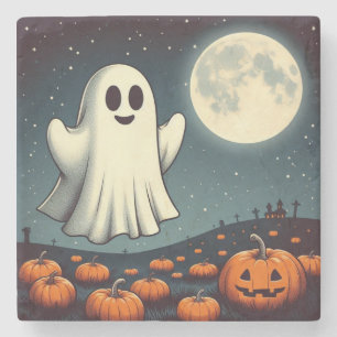 Niedliche, Vintage Geist- und Kürbishalloween Art Steinuntersetzer