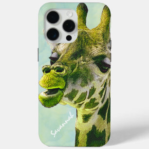 Niedliche Vintage Giraffe Limette Grün über Aqua iPhone 15 Pro Max Hülle