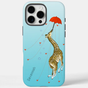 Niedliche Vintage Giraffe mit Regenschirm auf Aqua iPhone 16 Pro Max Hülle