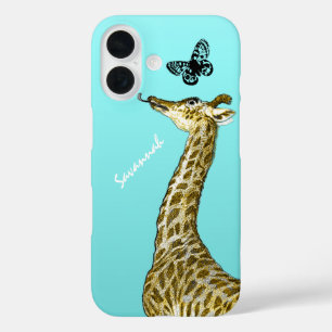 Niedliche Vintage Giraffe Schmetterling im Wasser iPhone 16 Hülle