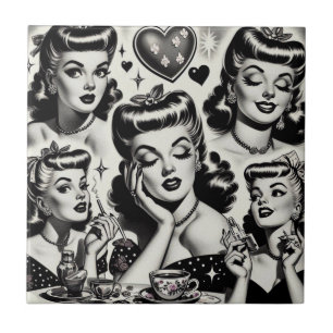 Niedliche Vintage Girl-Illustration Fliese