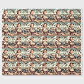 Niedliche Vintage Girl-Illustration Geschenkpapier (Flach)