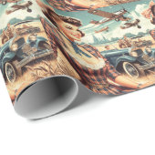 Niedliche Vintage Girl-Illustration Geschenkpapier (Rolleneckpunkt)