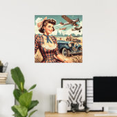 Niedliche Vintage Girl-Illustration Poster (Heimbüro)