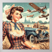 Niedliche Vintage Girl-Illustration Poster (Vorne)