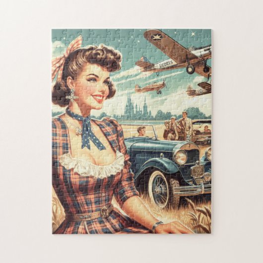 Niedliche Vintage Girl-Illustration Puzzle (Vertikal)
