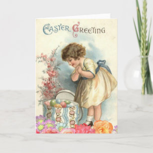 Niedliche Vintage Girl Ostereier Happy Osterfeier Feiertagskarte
