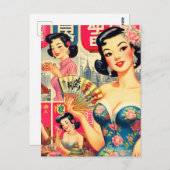 Niedliche Vintage Girls Illustration Postkarte (Vorne/Hinten)