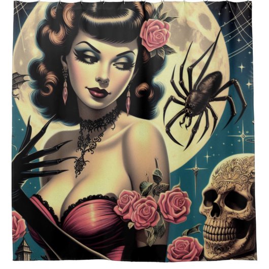 Niedliche Vintage Goth Girl Duschvorhang (Vorderseite)