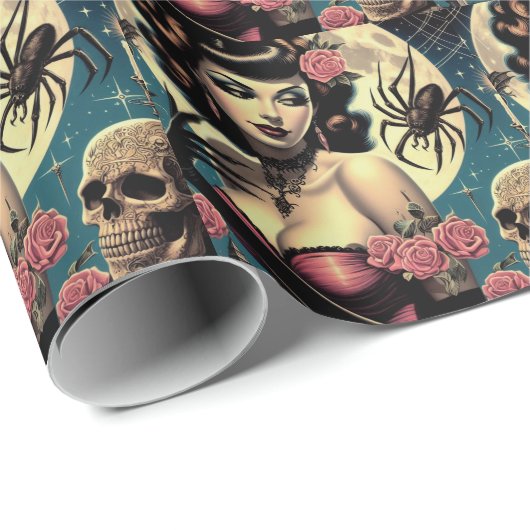 Niedliche Vintage Goth Girl Geschenkpapier (Rolleneckpunkt)