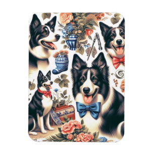 Niedliche Vintage Grenz-Collie-Illustration Magnet