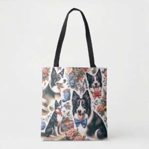 Niedliche Vintage Grenz-Collie-Illustration Tasche