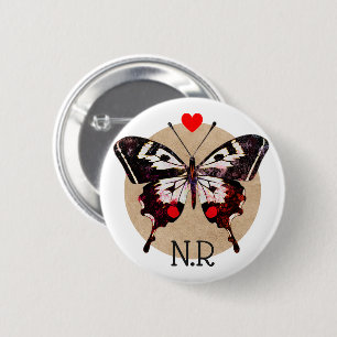 Niedliche Vintage Grunge Butterfly & Hearts Mit Mo Button