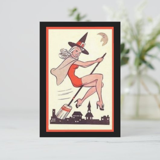 Niedliche Vintage Halloween-Hexe im Zimmer (Stehend Vorderseite)