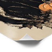 Niedliche Vintage Halloween-Hexe mit Schwarzer Kat Poster (Ecke)