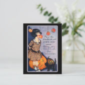 Niedliche Vintage Halloween-Schwarzkatze Postkarte (Stehend Vorderseite)