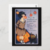 Niedliche Vintage Halloween-Schwarzkatze Postkarte (Vorne/Hinten)
