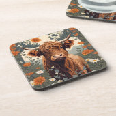 Niedliche Vintage Hochlandkuh Getränkeuntersetzer (Linke Seite)