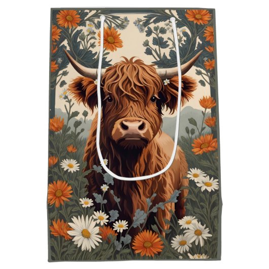 Niedliche Vintage Hochlandkuh Mittlere Geschenktüte (Rückseite)