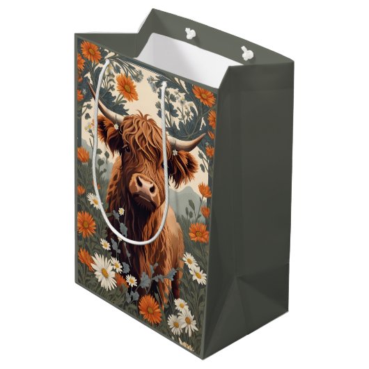 Niedliche Vintage Hochlandkuh Mittlere Geschenktüte (Rückseite Schrägansicht)