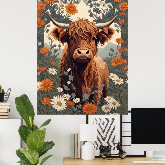 Niedliche Vintage Hochlandkuh Poster (Heimbüro)