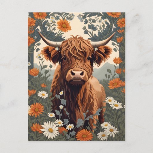 Niedliche Vintage Hochlandkuh Postkarte (Vorderseite)
