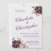 Niedliche Vintage Hochzeitseinladung, lila Fluss (Vorderseite)