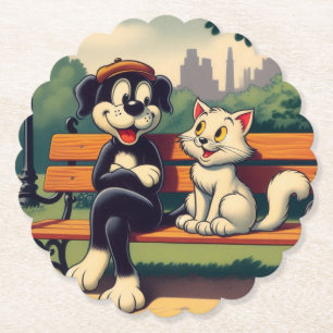 Niedliche, vintage Hund/Katze Cartoon Untersetzer