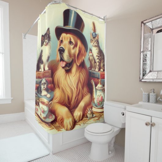 Niedliche Vintage Hundemalerei Duschvorhang (Beispiel)