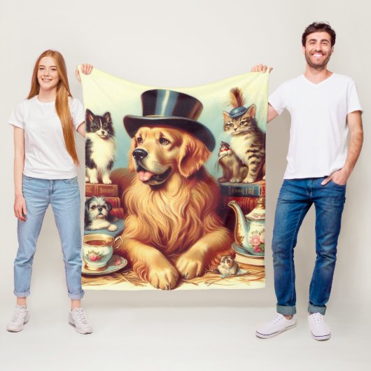 Niedliche Vintage Hundemalerei Fleecedecke (Beispiel)