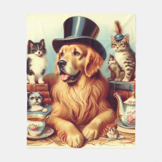 Niedliche Vintage Hundemalerei Fleecedecke (Vorderseite)