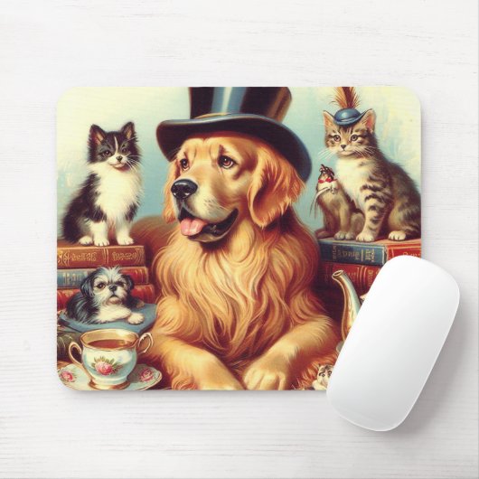 Niedliche Vintage Hundemalerei Mousepad (Mit Mouse)