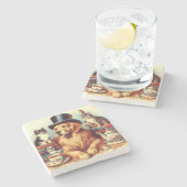 Niedliche Vintage Hundemalerei Steinuntersetzer (Seitenansicht)