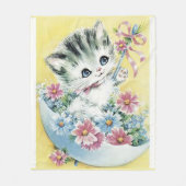 Niedliche Vintage Image Kitten Schirmblumen Fleecedecke (Vorderseite)