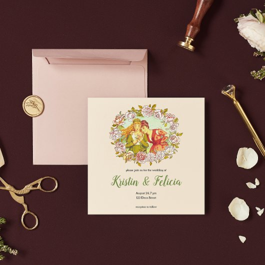 Niedliche Vintage Jugendstil-LGBTQ 2 Brides Weddin