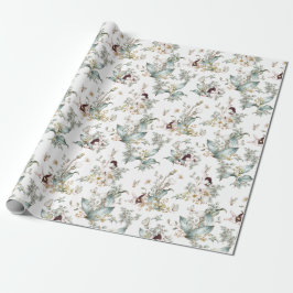 Niedliche Vintage Kaninchen Blumendekoupage Geschenkpapier