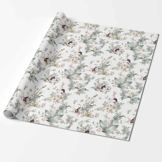 Niedliche Vintage Kaninchen Blumendekoupage Geschenkpapier (Ungerollt)