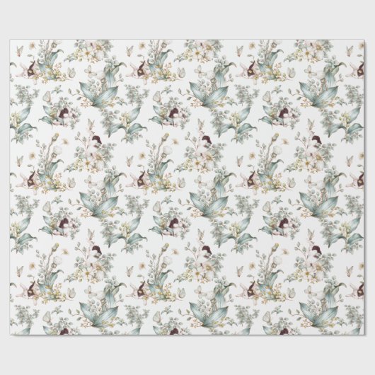 Niedliche Vintage Kaninchen Blumendekoupage Geschenkpapier (Flach)