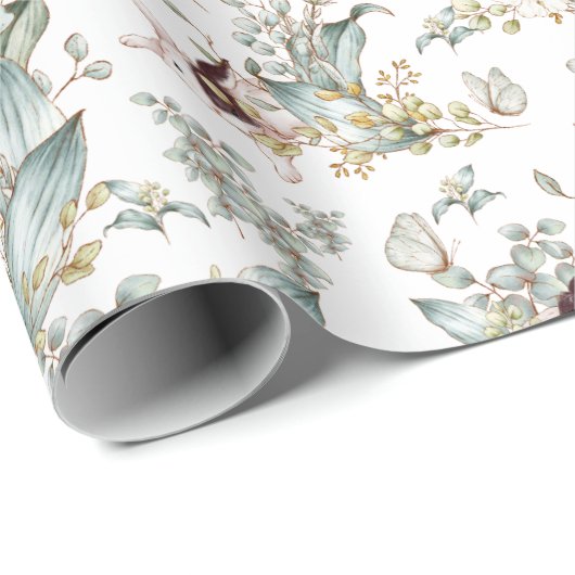 Niedliche Vintage Kaninchen Blumendekoupage Geschenkpapier (Rolleneckpunkt)