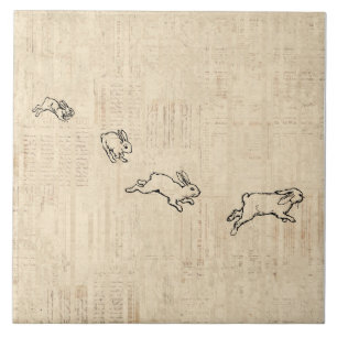 Niedliche Vintage Kaninchen-Treppe Fliese