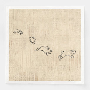 Niedliche Vintage Kaninchen-Treppe Serviette