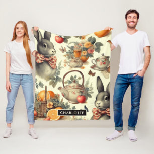 Niedliche Vintage Kaninchenmalerei Fleecedecke