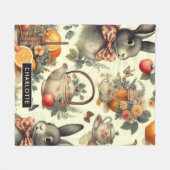 Niedliche Vintage Kaninchenmalerei Fleecedecke (Vorderseite (Horizontal))