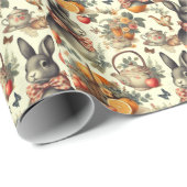Niedliche Vintage Kaninchenmalerei Geschenkpapier (Rolleneckpunkt)