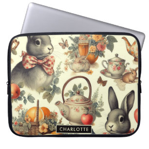 Niedliche Vintage Kaninchenmalerei Laptopschutzhülle