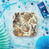 Niedliche Vintage Kaninchenmalerei Pappteller (Party)