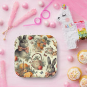 Niedliche Vintage Kaninchenmalerei Pappteller (Party)