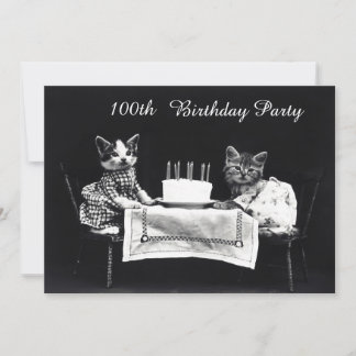 Niedliche Vintage Kätzchen-100. Geburtstags-Party Einladung