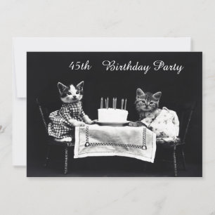 Niedliche Vintage Kätzchen-45. Geburtstags-Party Einladung