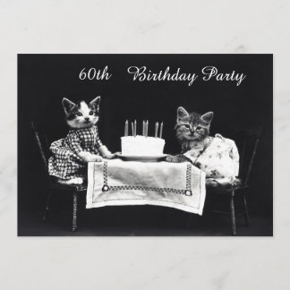 Niedliche Vintage Kätzchen-60. Geburtstags-Party Einladung
